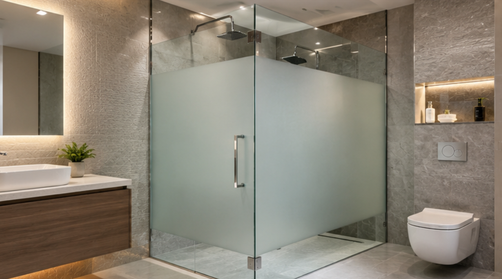 Elegant bath shower glass partition for a contemporary bathroom